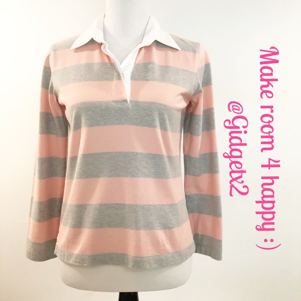 Talbots Petites pink/gray rugby shirt Size S